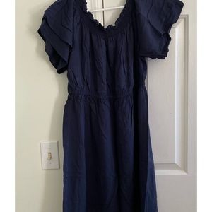 MATERNITY off the shoulder navy blue dress